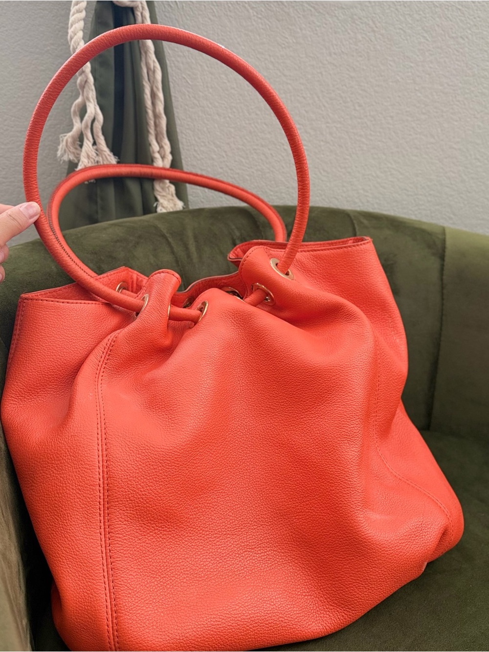 Michael Kors Coral-Orange Pebbled Leather Tassel Tote - Picture 3 of 4